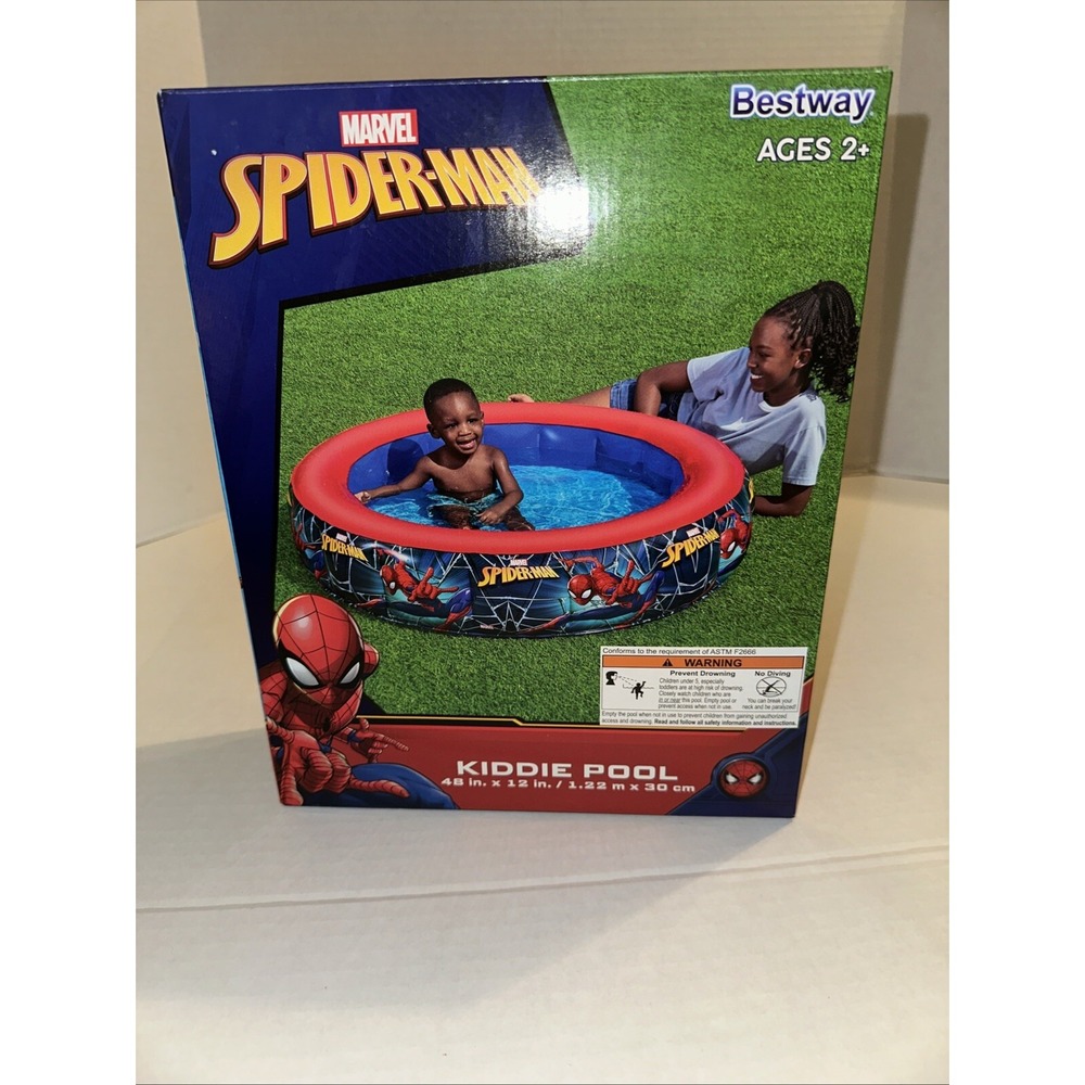 Bestway Marvel Spider-Man Inflatable Kiddie Pool 48 x 12 Inch Round Blue Red NEW